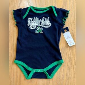 NOTRE DAME Girls Onsie Bodysuit One Piece Navy Blue Green Irish Baby Top 6 9 mos